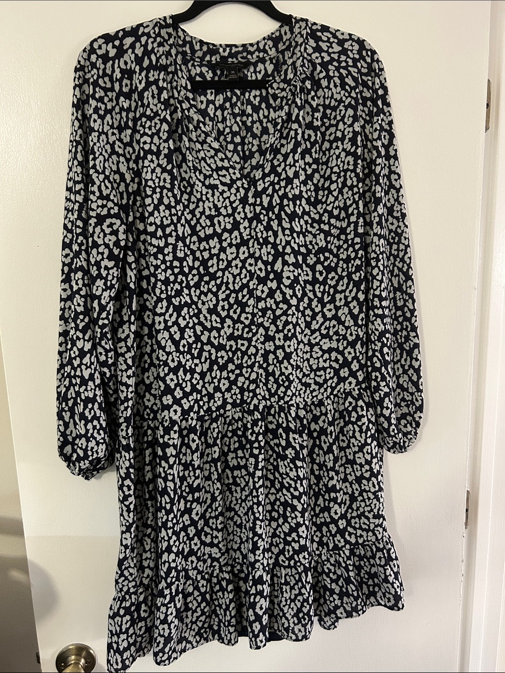 Banana Republic Black and White Long Sleeve Printed Tiered Dress